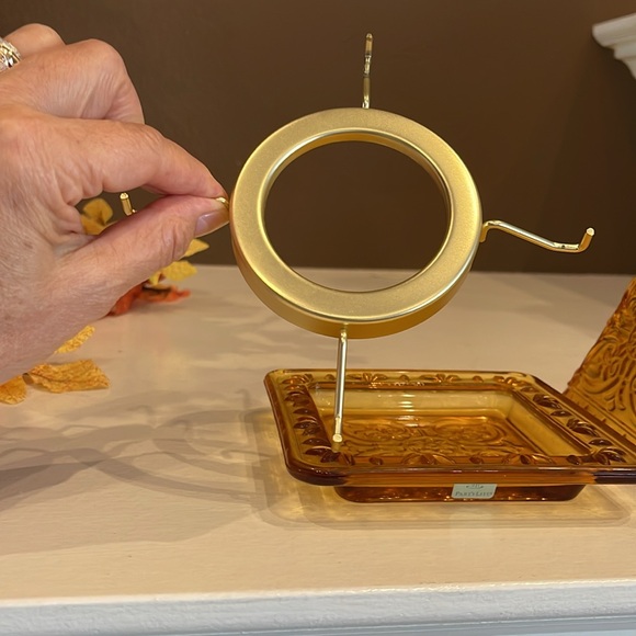 🍁CANDLE SHADE SET🍁PARTY LITE AMBER GLASS SHADE W/ GLASS BASE VINTAGE EUC - Picture 6 of 7